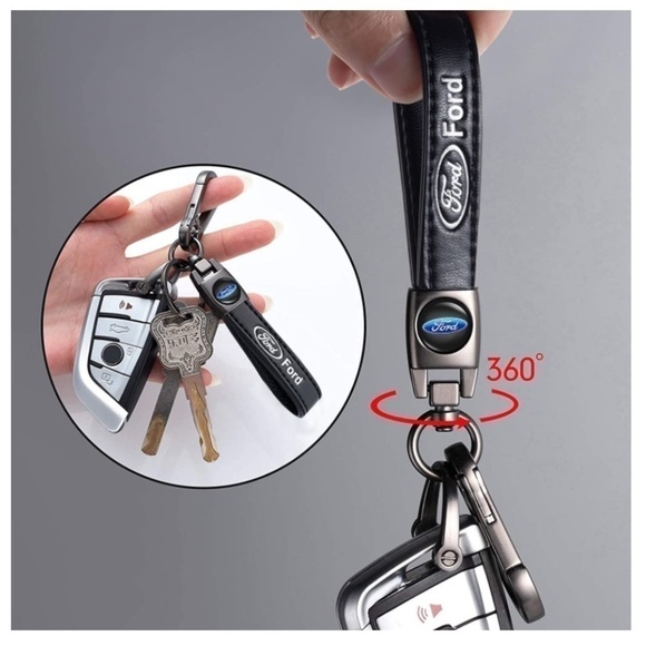 🆕 Ford Genuine Black Leather Car Keychain Key Chain Fob Ring Holder Accessory - Picture 4 of 5